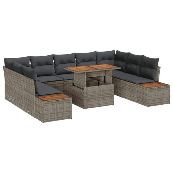 vidaXL Ensemble de salle à manger pour jardin 10 Pièces Gris et marron