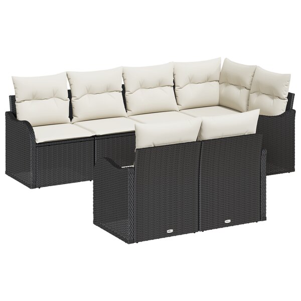 vidaXL Ensemble de canapés de jardin 7 pièces avec coussins noir en poly rotin