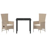 vidaXL Ensemble de jardin 3 pièces avec coussins beiges en poly rattan