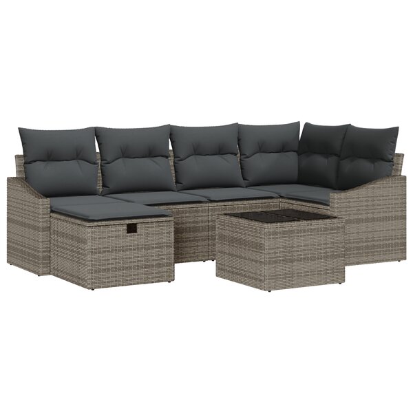 vidaXL Ensemble de canapé de jardin 7 pièces avec coussins gris en rattan poly