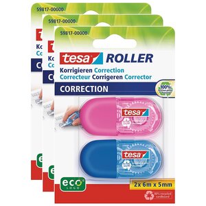 Pack 2 Mini Rollers de Correction Design Ergonomique Multicolore - 6 m x 5 mm x 3 TESA