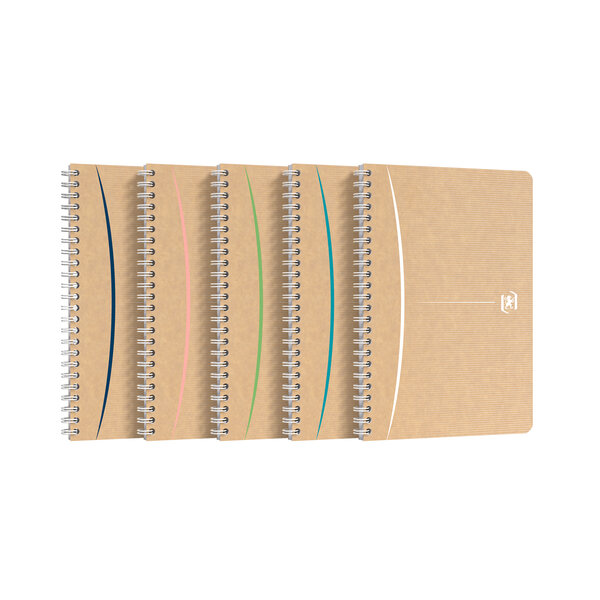 Cahier recyclé spirale oxford touareg a5 14 8 x 21 cm - petits carreaux - 180 pages - lot de 5 - kraft brun