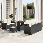 Ensemble canapé jardin 8 pièces vidaXL avec coussins poly rattan noir acacia