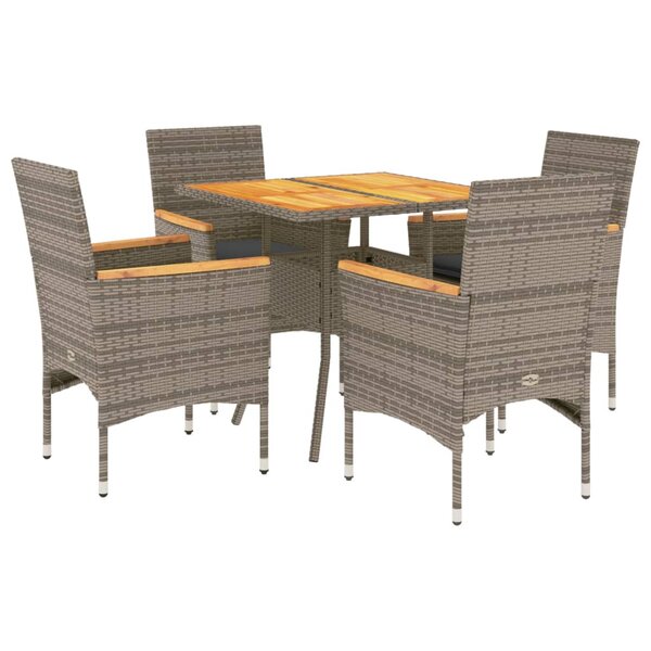 vidaXL Ensemble à manger de jardin et coussins 5 Pièces gris rotin acacia