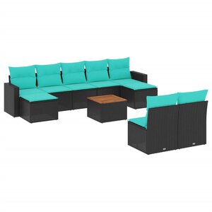 vidaXL Salon de jardin 10 Pièces avec coussins noir résine tressée