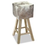 vidaXL Tabouret de bar cuir de chèvre et bois de teck solide