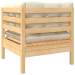 vidaXL Salon de jardin 3 Pièces avec coussins crème Bois de pin massif