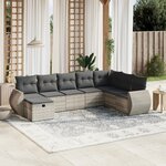 vidaXL Salon de jardin 8 Pièces avec coussins gris clair résine tressée