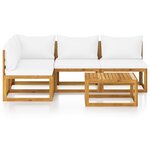 vidaXL Salon de jardin 5 Pièces avec coussin Crème Bois d'acacia solide