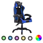 Chaise fauteuil siège pivotante de bureau informatique étude de jeux vidéo avec LED RVB et similicuir bleu 02_0024201