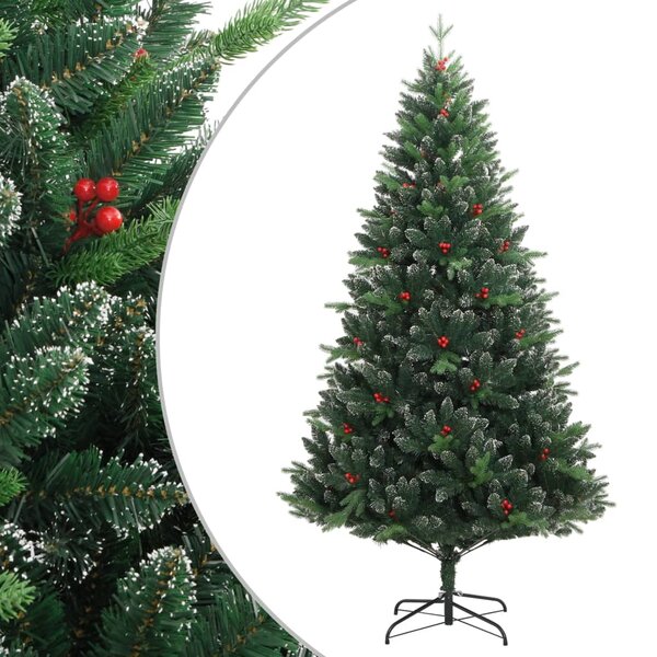 vidaXL Sapin de Noël artificiel à charnières avec baies rouges 210 cm