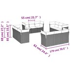 vidaXL Salon de jardin avec coussins 12 Pièces gris résine tressée