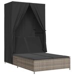 vidaXL Chaise longue double avec toit et rideaux gris résine tressée