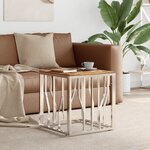 vidaXL Table basse argenté acier inoxydable/bois massif récupération