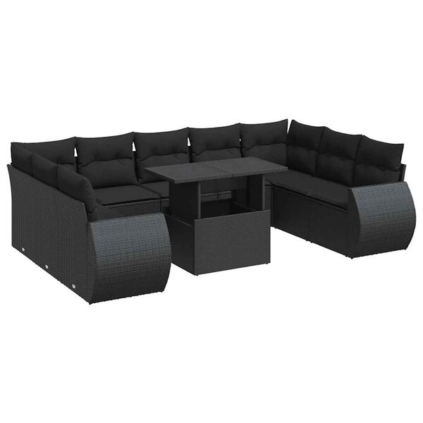 vidaXL Salon de jardin 10 Pièces avec coussins noir résine tressée