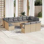 vidaXL Salon de jardin avec coussins 14 Pièces beige résine tressée