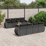 vidaXL Salon de jardin 9 Pièces avec coussins noir résine tressée