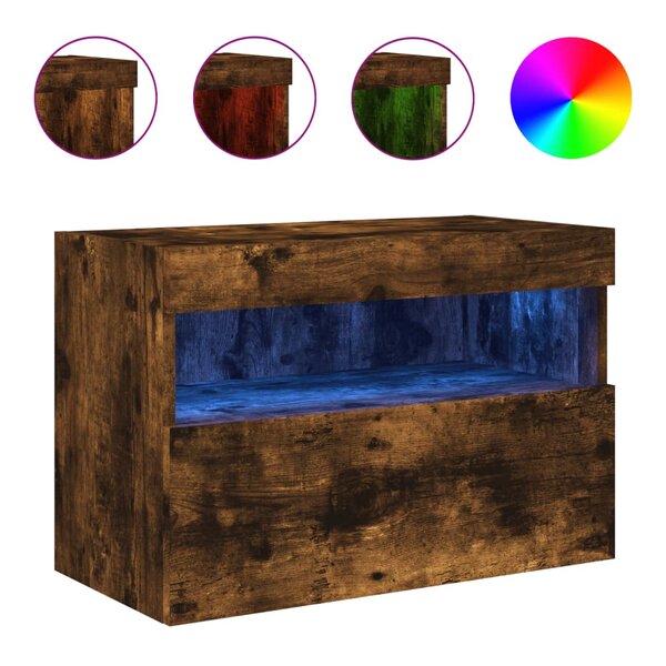 vidaXL Meuble TV mural avec lumières LED chêne fumé 60x30x40 cm