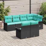 vidaXL Ensemble de canapé de jardin avec coussin 7 Pièces Noir polyrotin