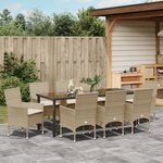 vidaXL Ensemble de Salle à Manger de Jardin de 9 Pièces avec Coussins Beige Poly Rattan