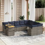 vidaXL Salon de jardin 10 Pièces avec coussins gris résine tressée