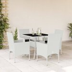 vidaXL Ensemble à manger de jardin et coussins 5 Pièces blanc rotin verre