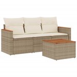 vidaXL Salon de jardin avec coussins 4 Pièces beige résine tressée