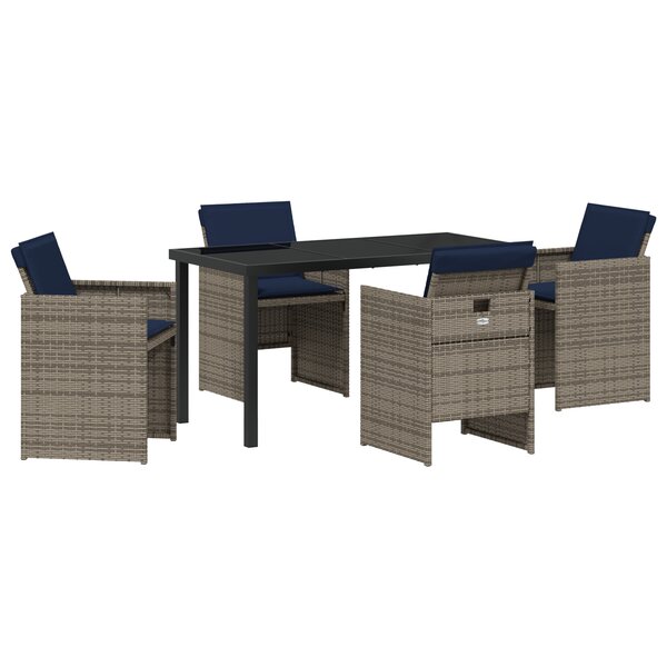 vidaXL Ensemble de Salle à Manger de Jardin 5 Pièces avec Coussins en Poly Rattan Gris