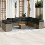 vidaXL Salon de jardin avec coussins 12 Pièces gris résine tressée