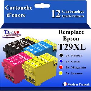 T3AZUR - 12x Cartouches compatibles avec Epson Expression Home XP-235  XP-245  XP-247  XP-255  XP-257  T29XL