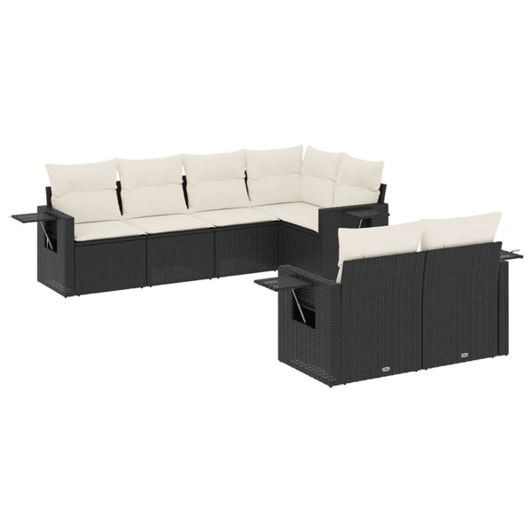 vidaXL Salon de jardin 7 Pièces avec coussins noir résine tressée