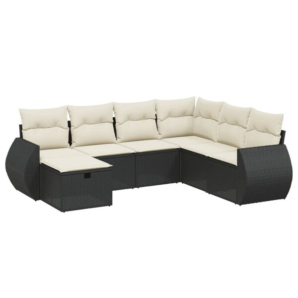 vidaXL Salon de jardin 7 Pièces avec coussins noir résine tressée