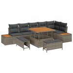 Ensemble de Canapés de Jardin 9 Pièces avec Coussins Gris Rattan Poly Acacia