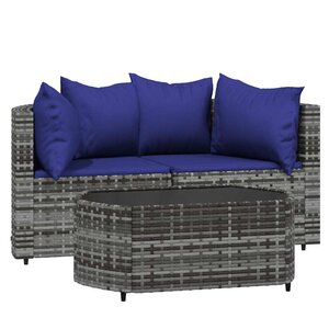 vidaXL Salon de jardin 3 Pièces avec coussins Gris Résine tressée