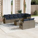 vidaXL Salon de jardin 9 Pièces avec coussins gris résine tressée