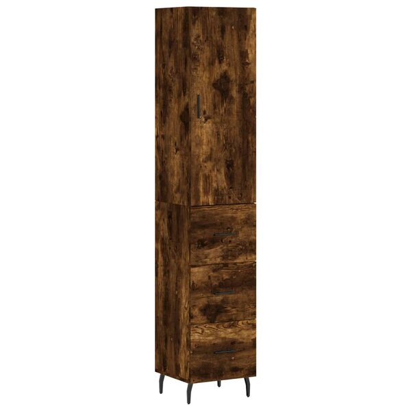 vidaXL Buffet haut Chêne fumé 34 5x34x180 cm Bois d'ingénierie