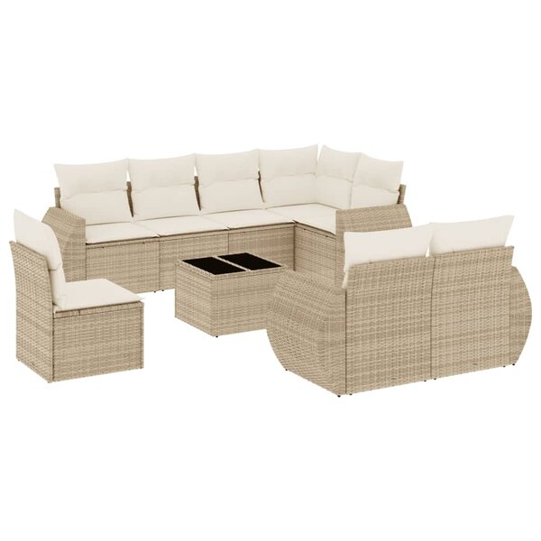 vidaXL Salon de jardin avec coussins 9 Pièces beige résine tressée