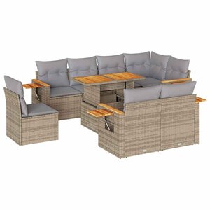 vidaXL Salon de jardin avec coussins 9 Pièces beige résine tressée acacia