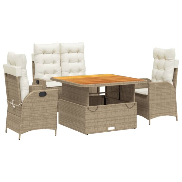 vidaXL Ensemble à manger de jardin coussins 4 Pièces beige résine tressée