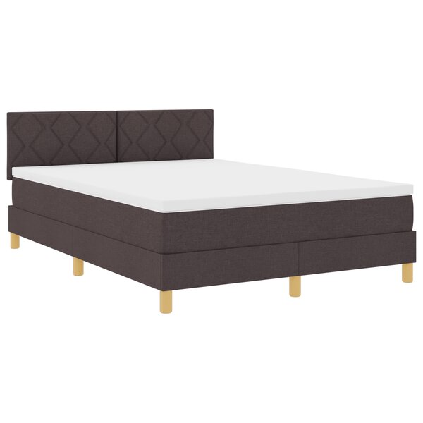 vidaXL Lit box spring avec matelas et LED Marron foncé 160x200 cm Tissu