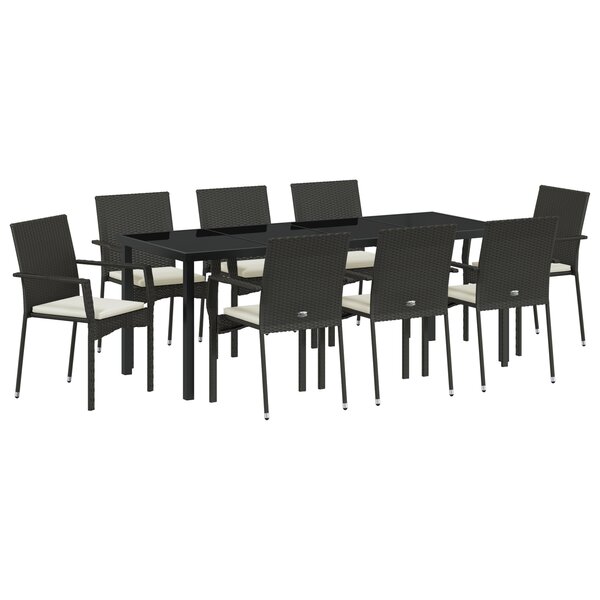 vidaXL Ensemble de dîner de jardin 9 pièces avec coussins Noir Poly Rattan