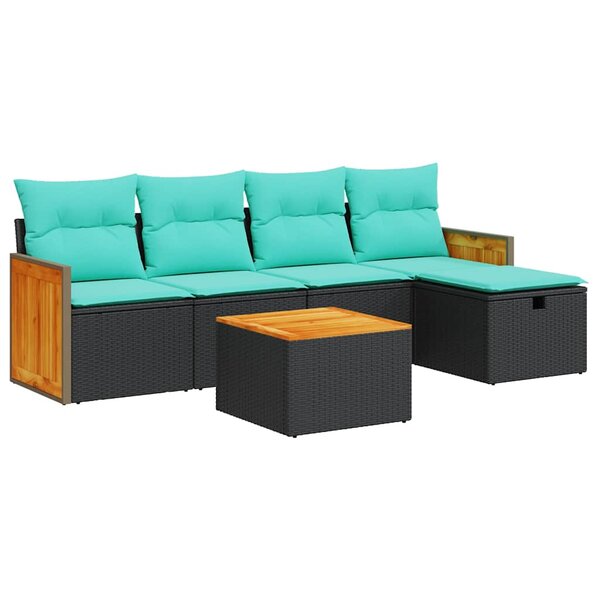 vidaXL Salon de jardin 6 Pièces avec coussins noir résine tressée