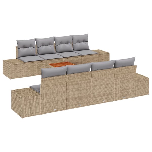 vidaXL Ensemble de canapé de jardin 9 pièces avec coussins en beige poly rotin acacia