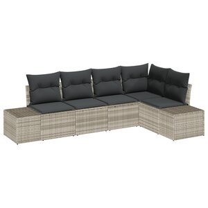 vidaXL Ensemble de canapé de jardin 5 pièces avec coussins en poly rattan gris clair