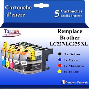 T3AZUR- Lot de 5 Cartouches compatibles avec Brother LC225XL LC227 XL pour Brother DCP-J4120DW MFC-J4420DW