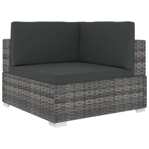 vidaXL Chaise d'angle 1 pc et coussins Résine tressée Gris