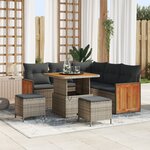 Ensemble de canapés de jardin 8 pièces avec coussins gris poly rotin acacia
