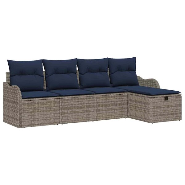 vidaXL Ensemble de canapé de jardin 5 Pièces Gris et marine polyrotin