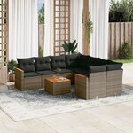 vidaXL Salon de jardin 9 Pièces avec coussins gris résine tressée