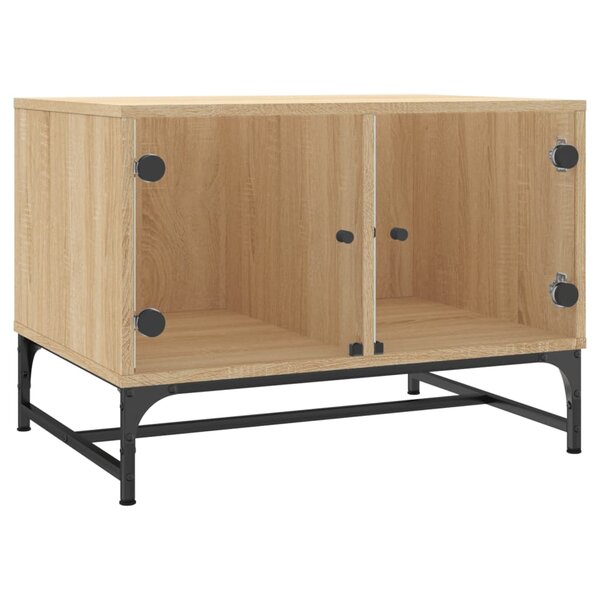vidaXL Table basse avec portes en verre chêne sonoma 68 5x50x50 cm